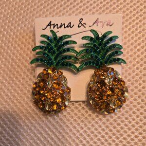 Ava & Anna jeweled pineapple earrings, new never worn